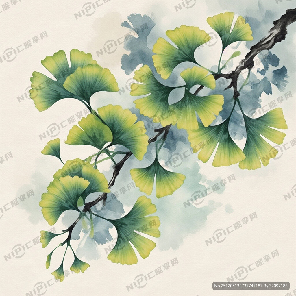 扎染 花草树木 银杏叶 中国风