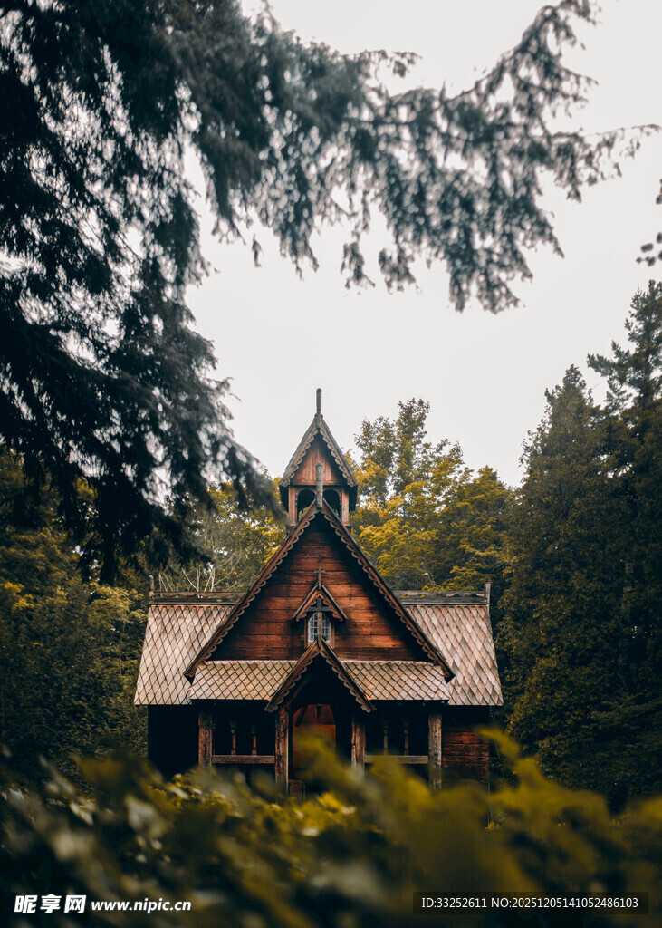 森林中的古朴小屋