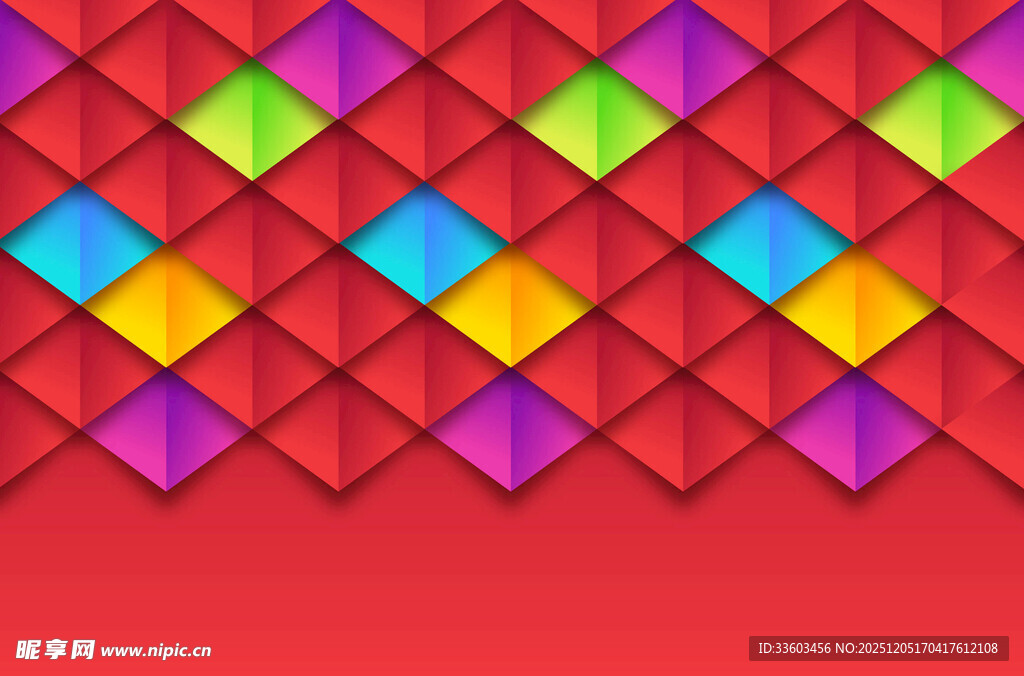 多彩几何图案红色背景