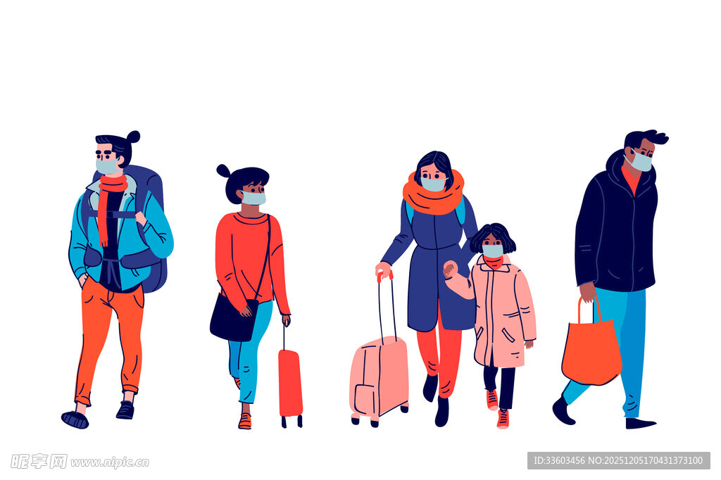 出行的人群与行李箱