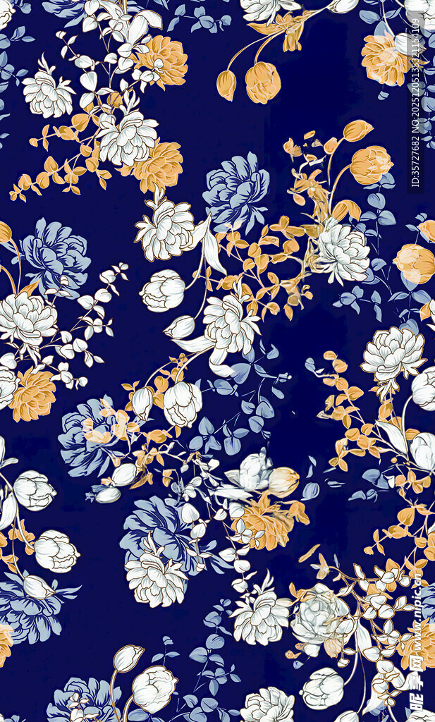 深蓝底花卉图案纹理