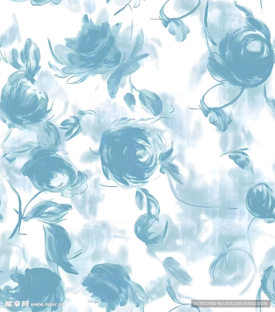 蓝调花卉水彩图案背景