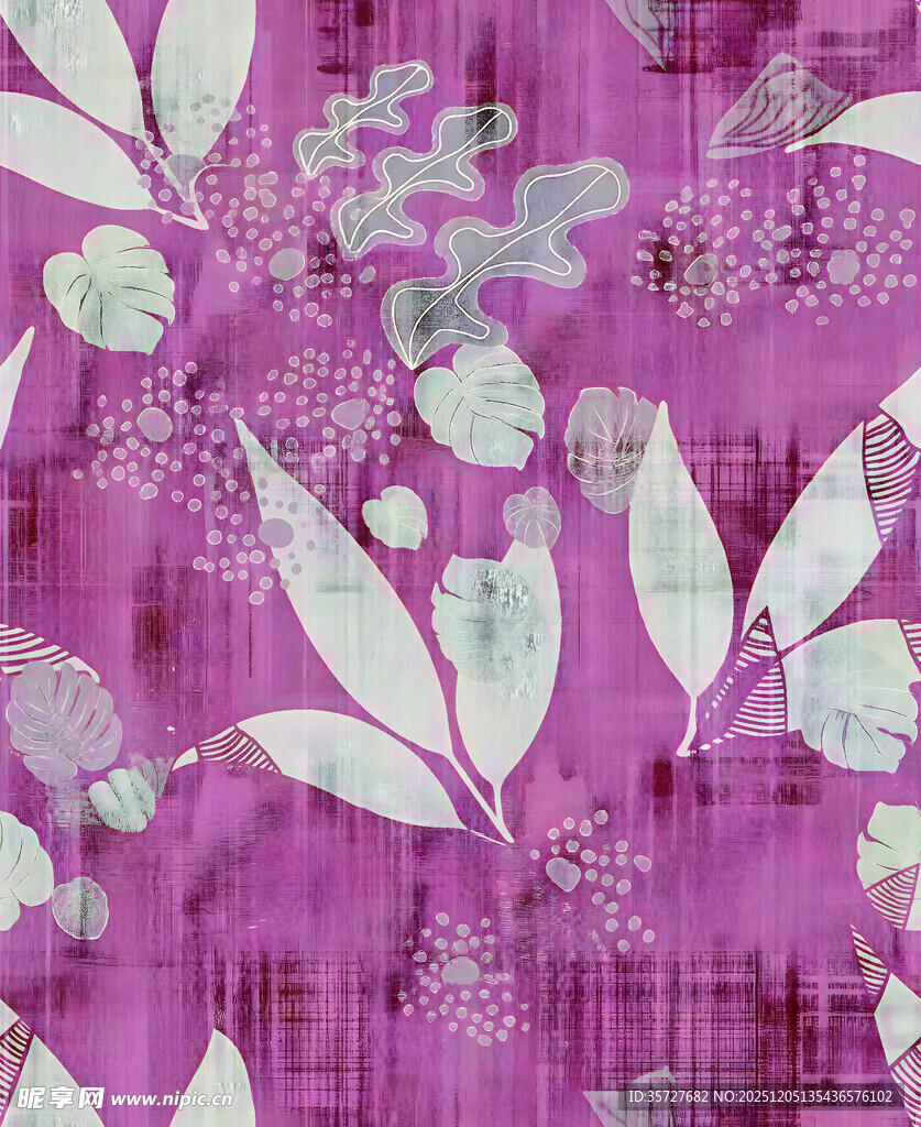 紫色花卉叶脉图案布料