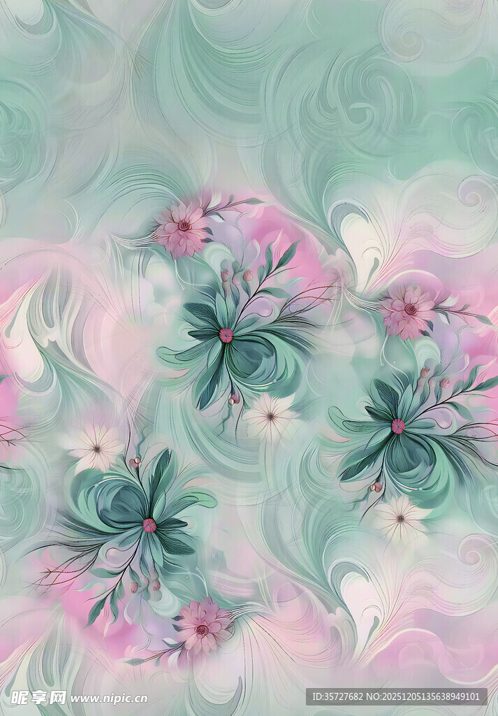 梦幻花卉水彩纹理图案