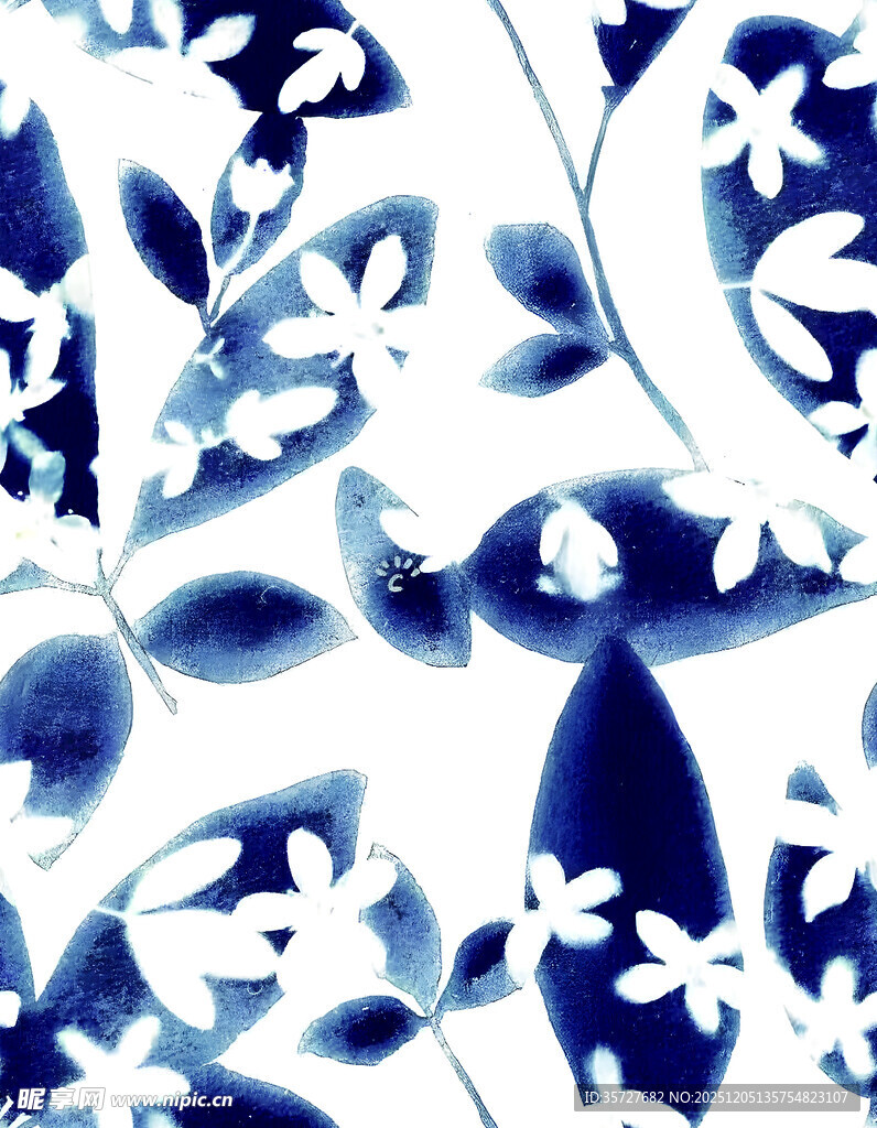 蓝白花卉图案纹理