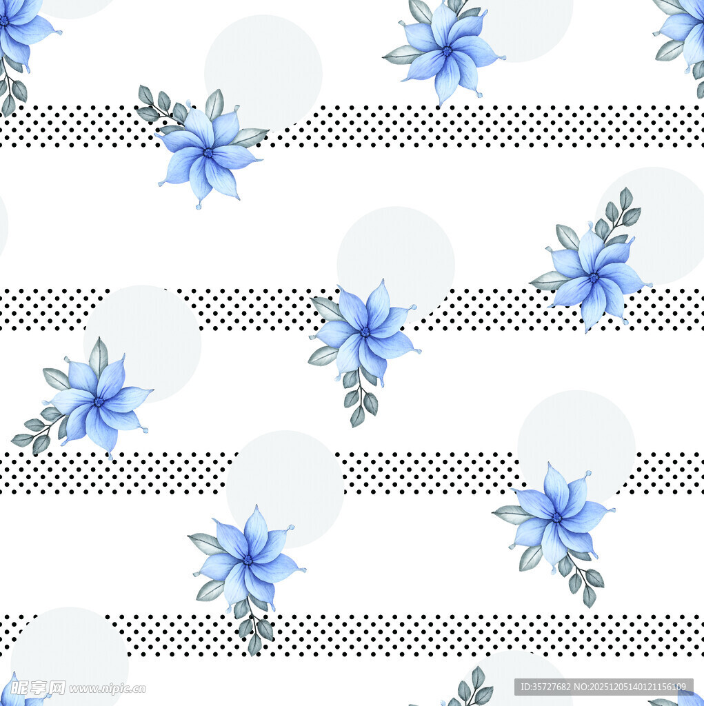 蓝白花卉几何图案背景