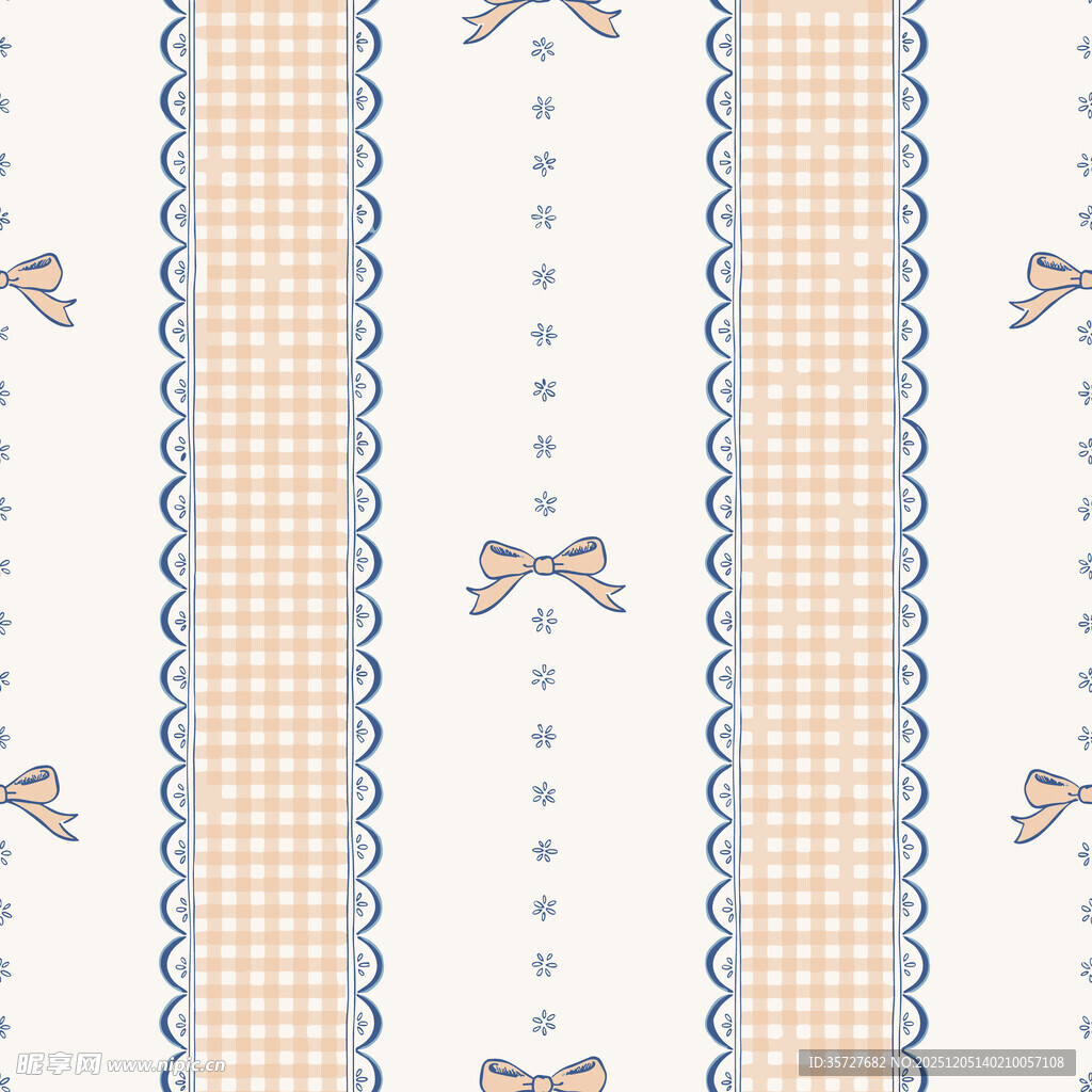 甜美蝴蝶结格子花边图案