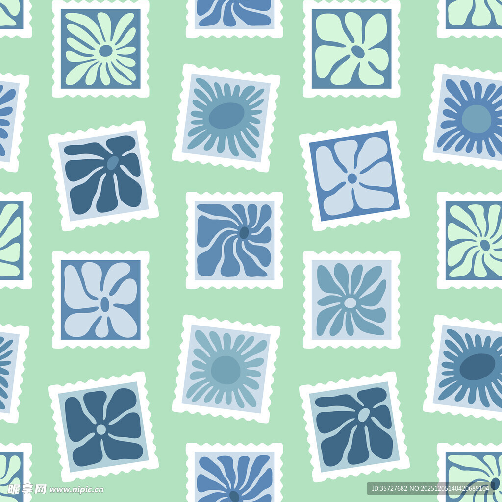 蓝绿几何花卉图案背景