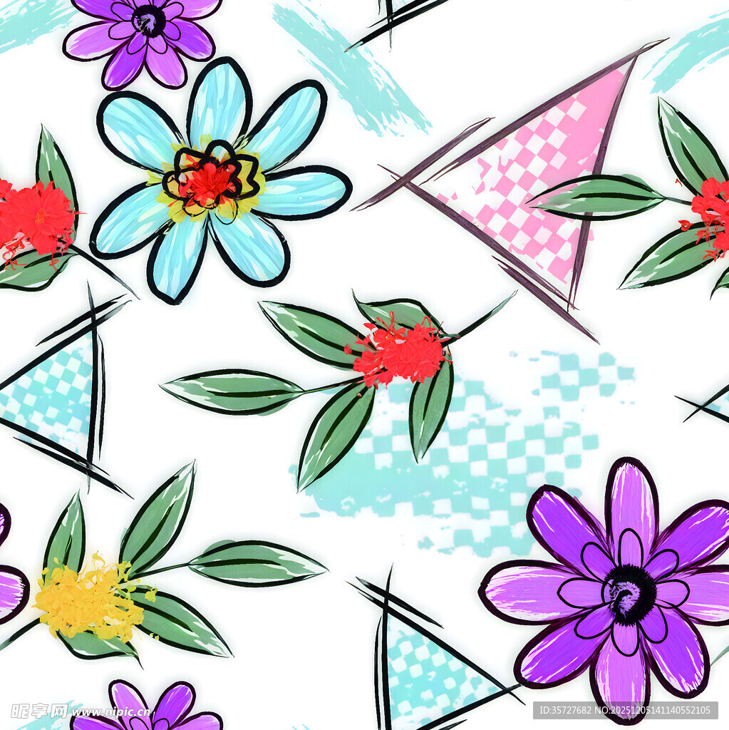 多彩花卉几何图案背景