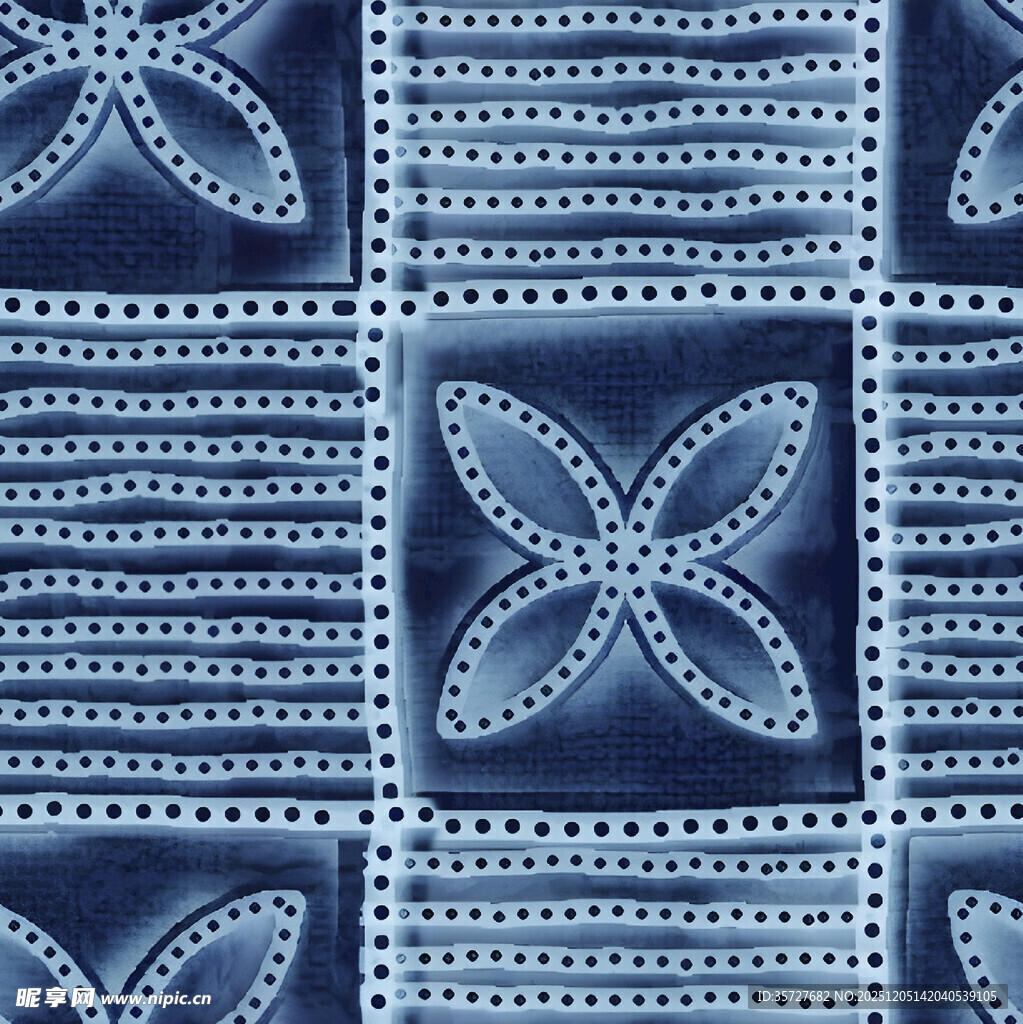 蓝白几何图案扎染布料