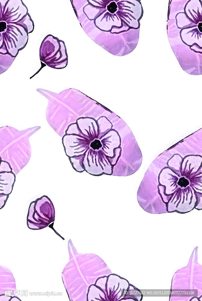 紫色花卉水彩图案背景