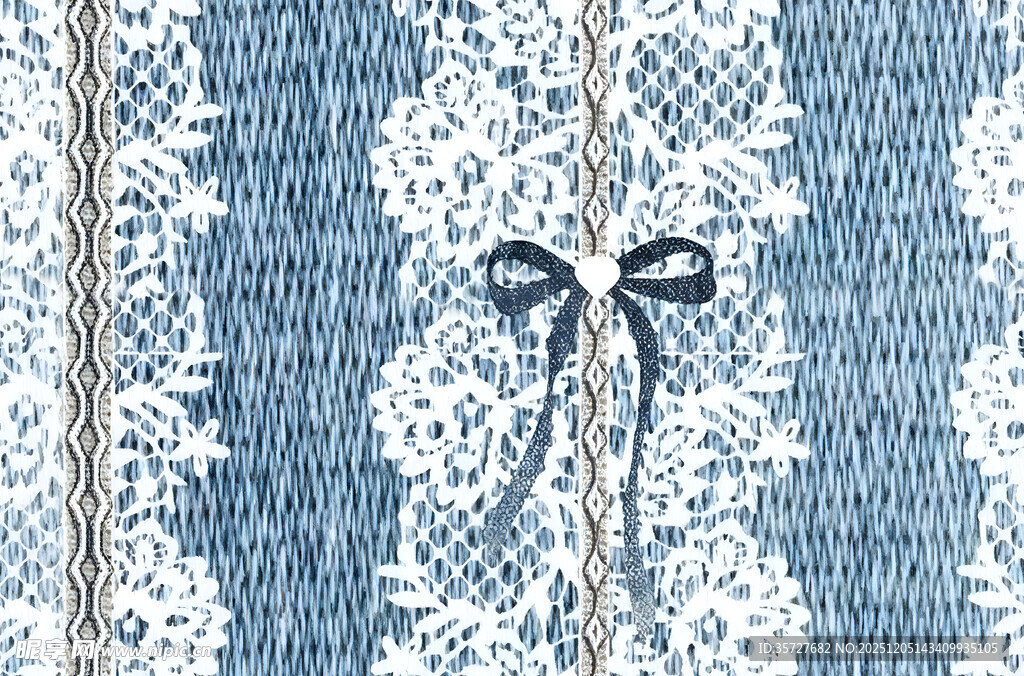 蓝白蕾丝布料精致蝴蝶结