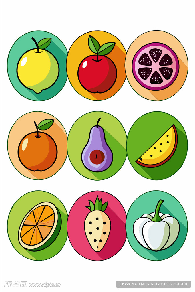 多彩水果图标集合