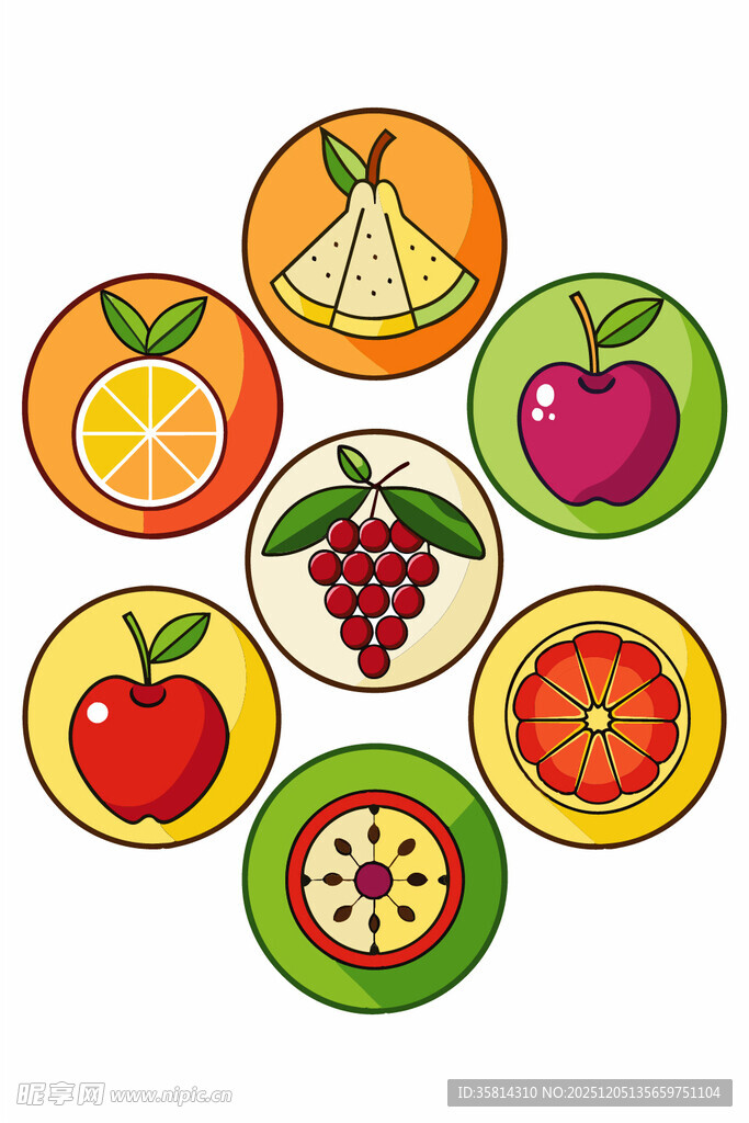 多彩水果圆形图案集合