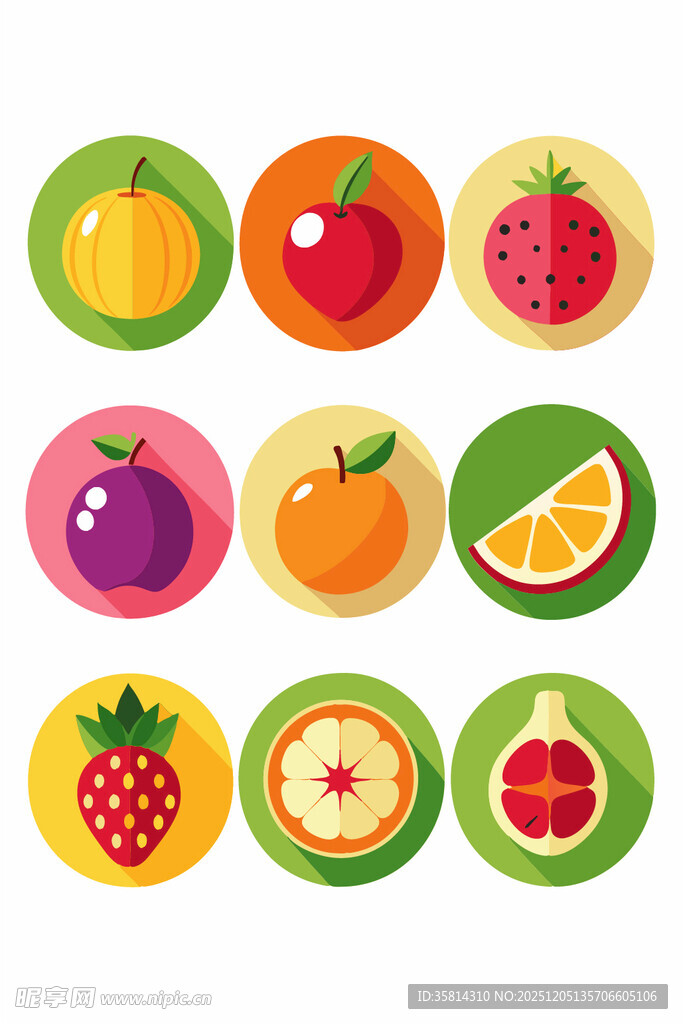多彩水果圆形图标集合