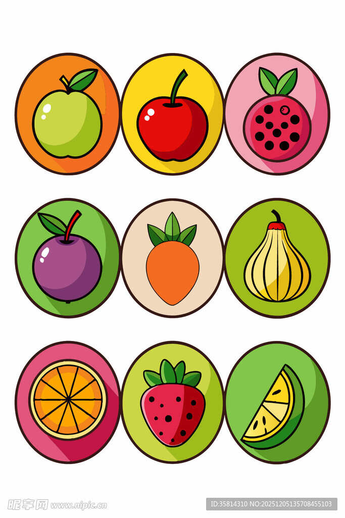 多彩水果圆形图标集合