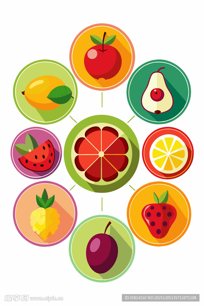 多彩新鲜水果圆形排列图