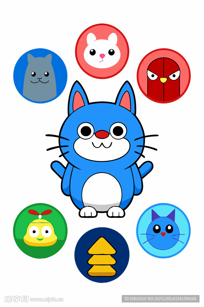 可爱蓝猫与多彩卡通图标