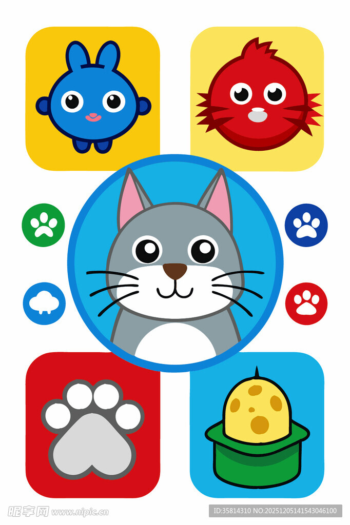 可爱猫咪主题卡通图标集
