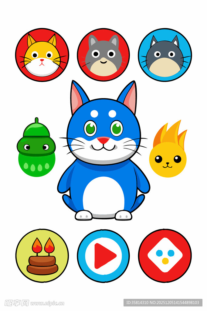 可爱蓝猫及周边图标集合