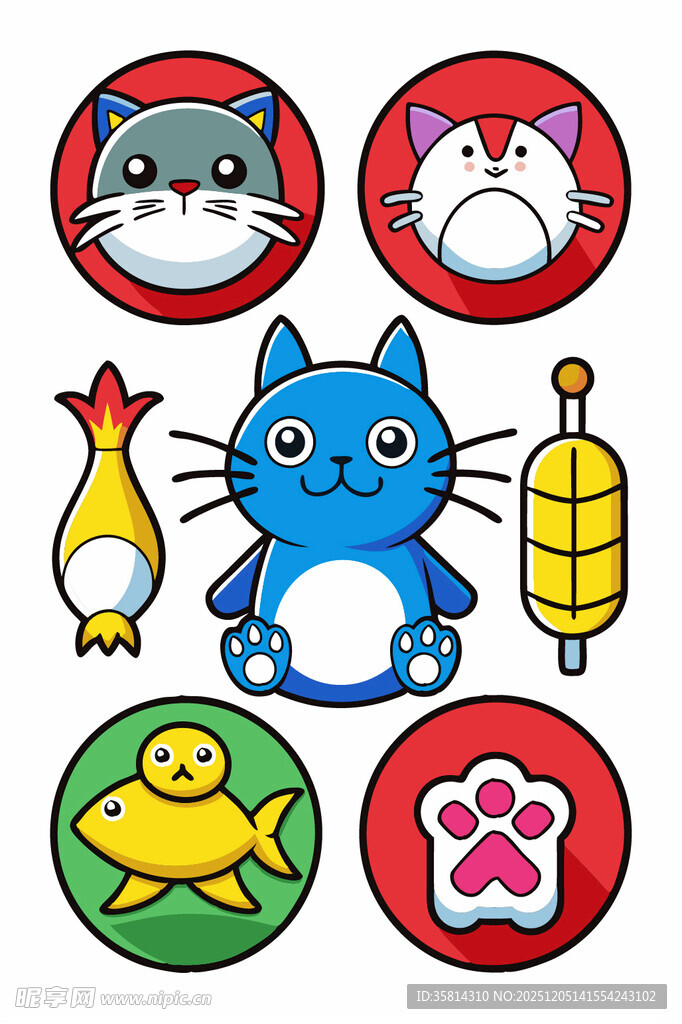 可爱卡通动物与装饰元素