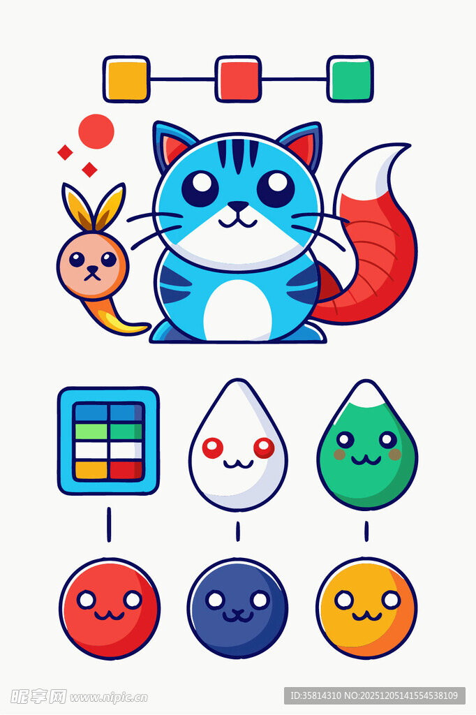 可爱蓝狐与多彩表情图标