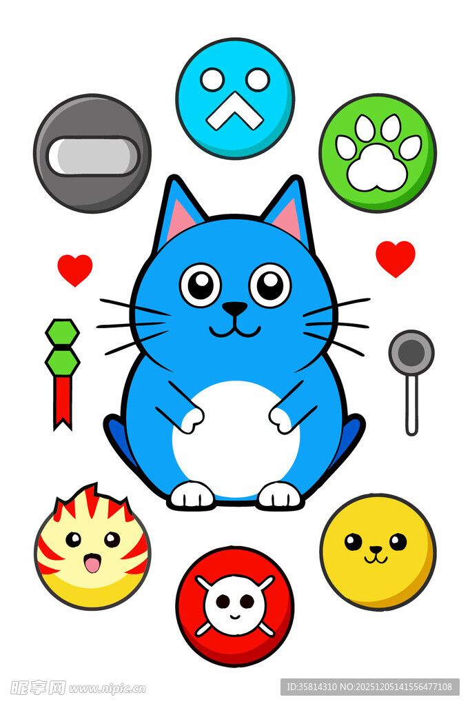 可爱蓝猫与多彩卡通图标