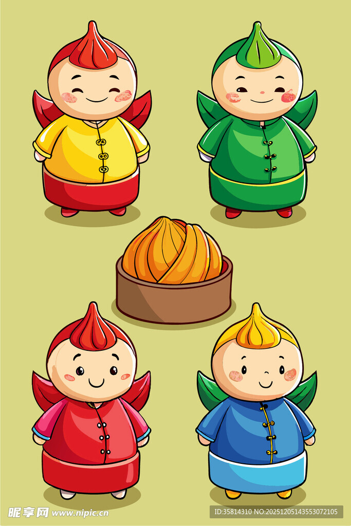 传统服饰卡通人物与糕点