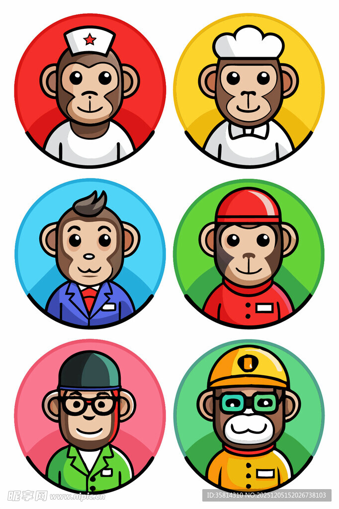 猴子卡通职业形象集合