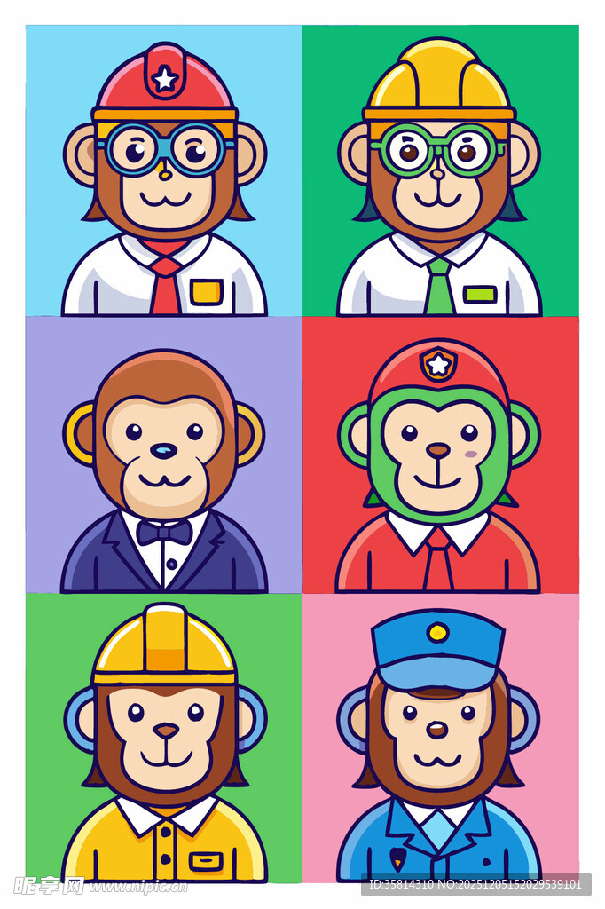 多彩职业小猴卡通形象