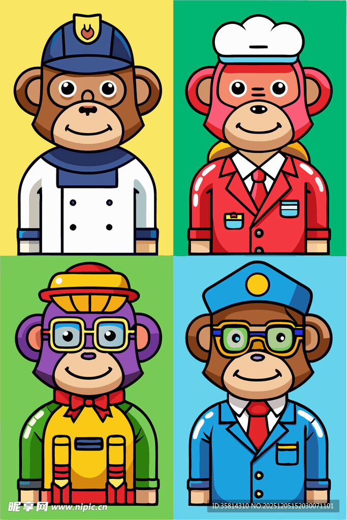 多样职业装扮的猴子形象