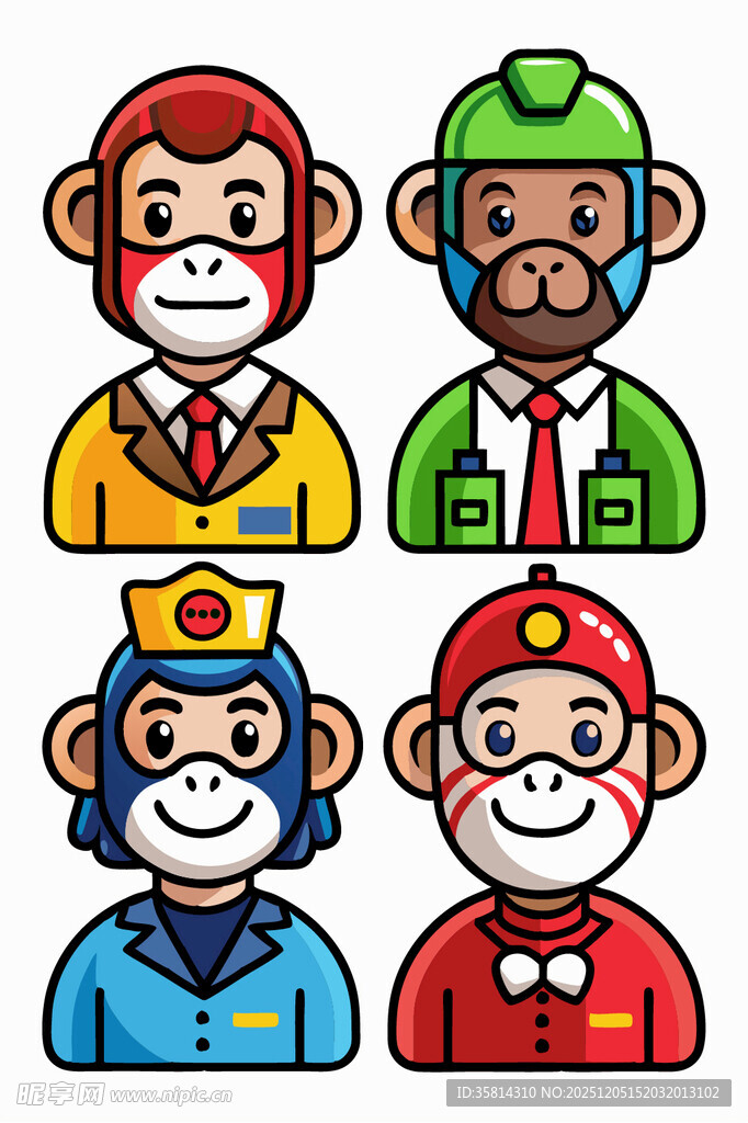 四只卡通猴子形象