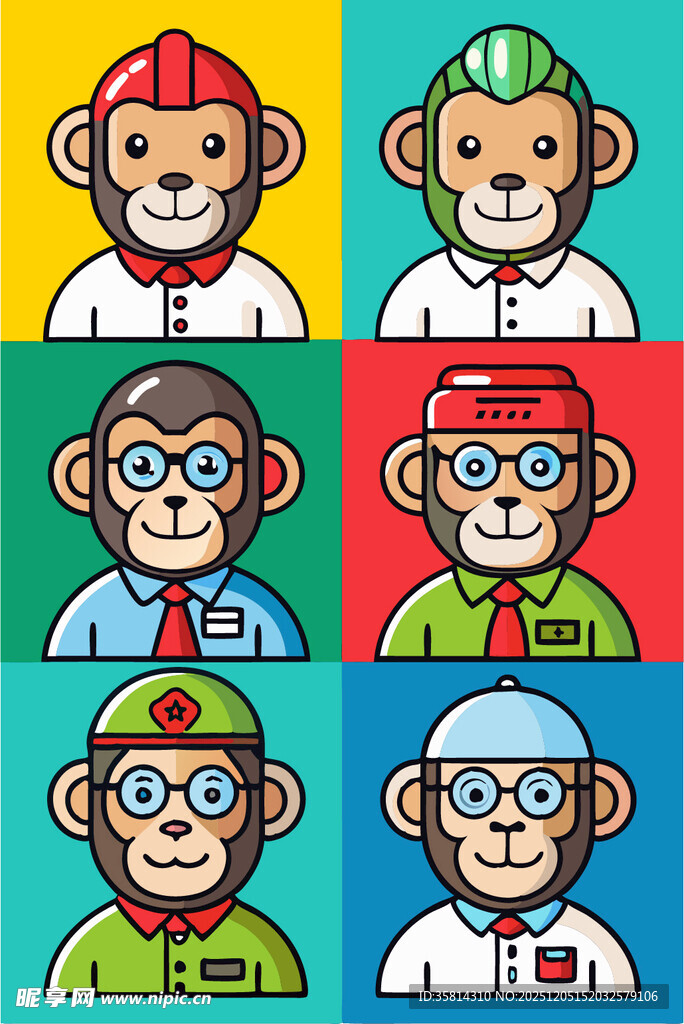 多彩猴子角色头像集合