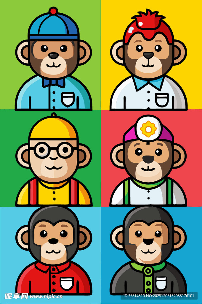 多彩卡通猴子角色集合