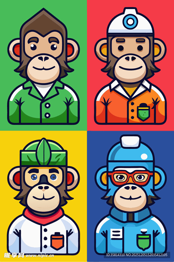 多彩职业风猴子卡通形象