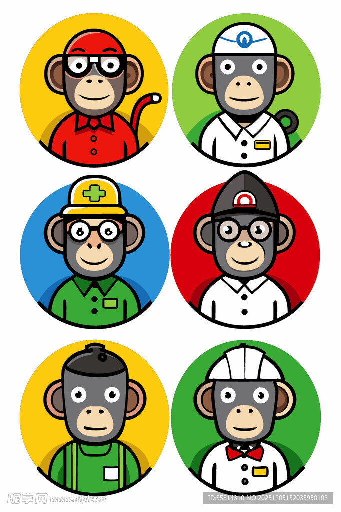 卡通职业猴子形象集合