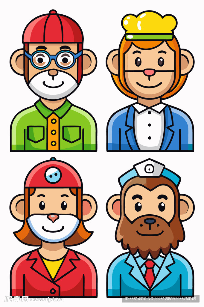 多样职业卡通人物形象