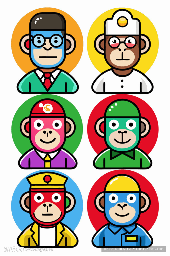 多彩卡通人物与猴子形象