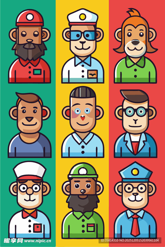 多样职业猴子卡通形象