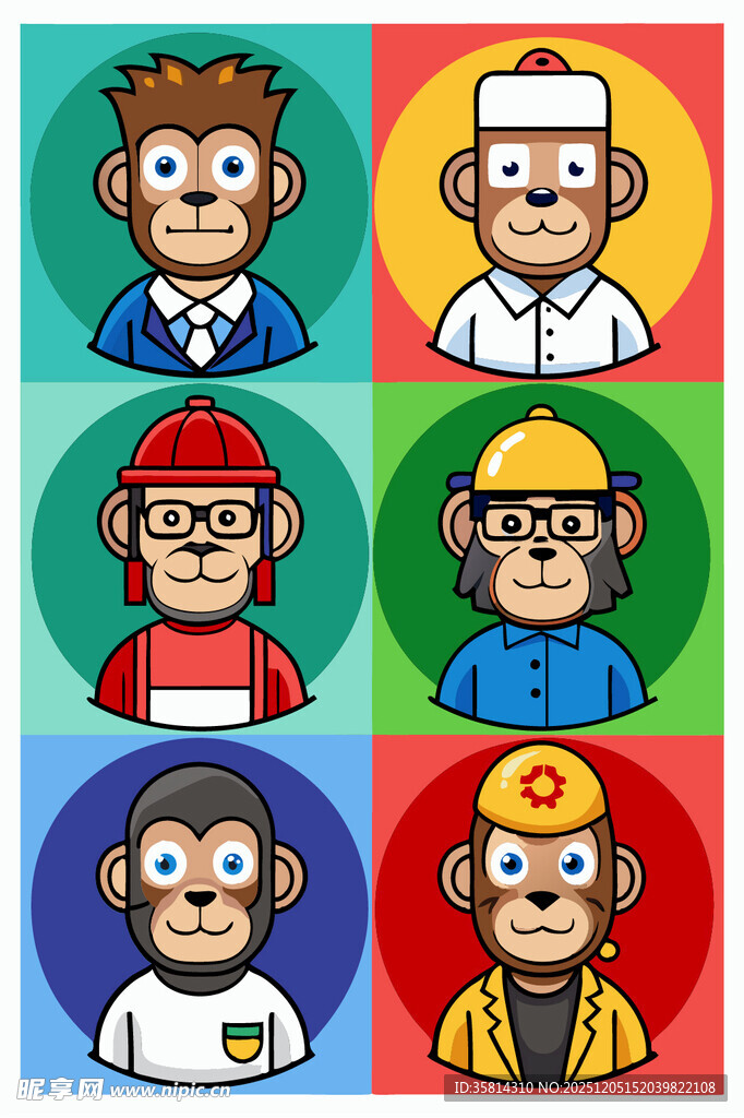 多彩卡通人物头像集合