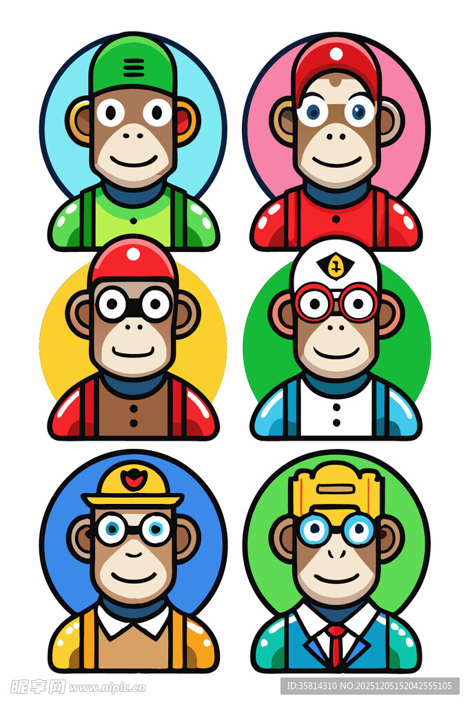 多彩卡通猴子头像集合