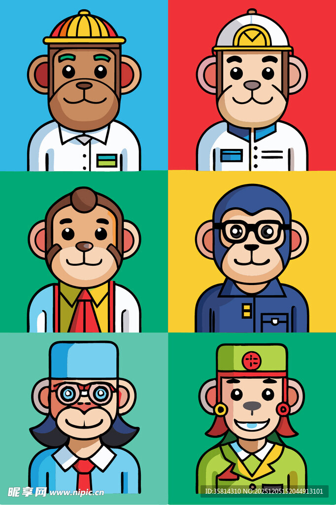 多样职业猴子卡通形象