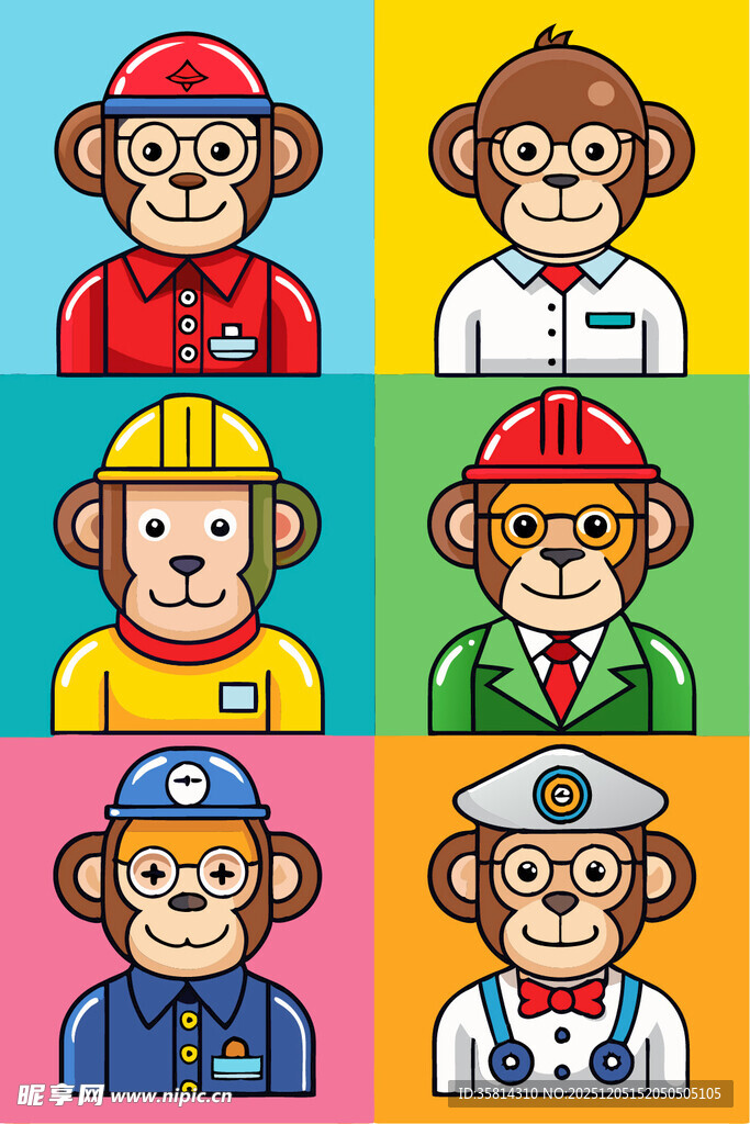 多彩猴子卡通头像集合
