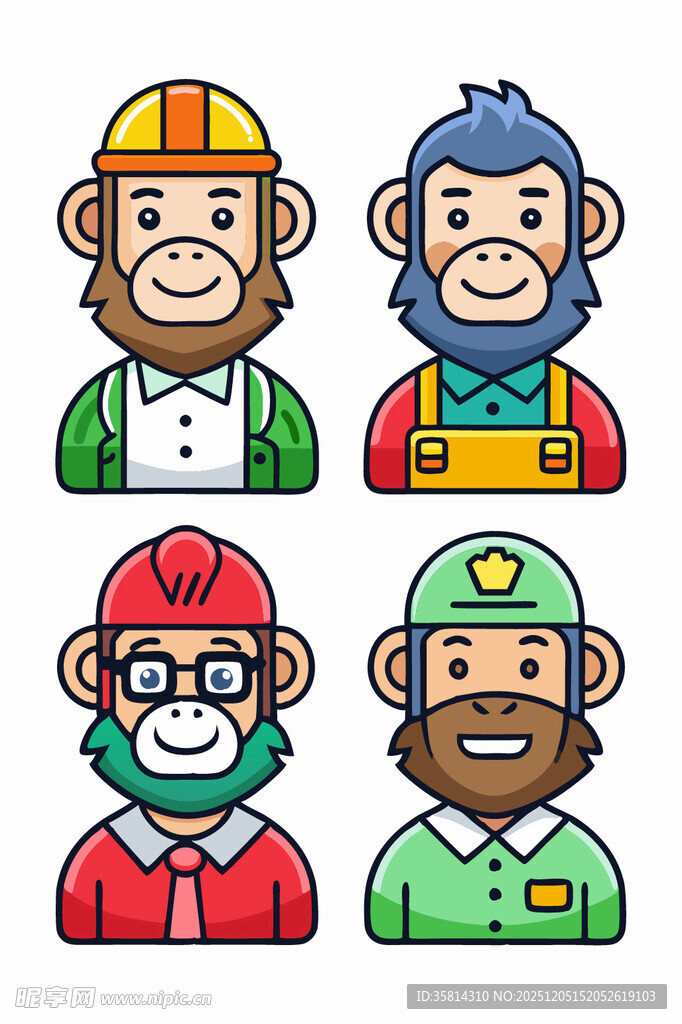 卡通风格的多样人物头像