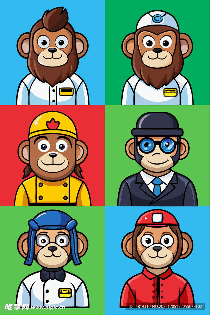 多彩卡通猴子头像集合