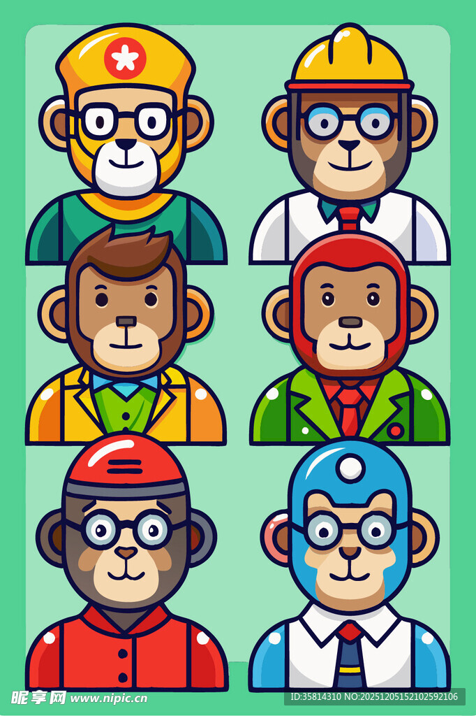 多样职业装扮的猴子形象