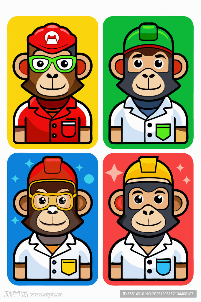 四只卡通猴子角色形象