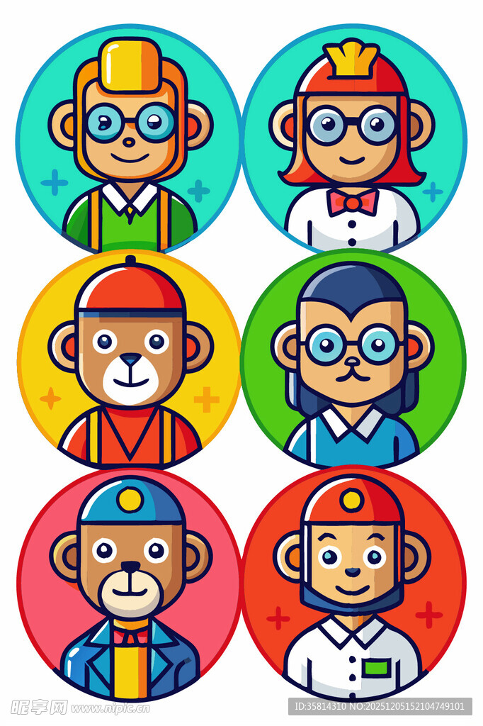 多彩卡通猴子头像集合