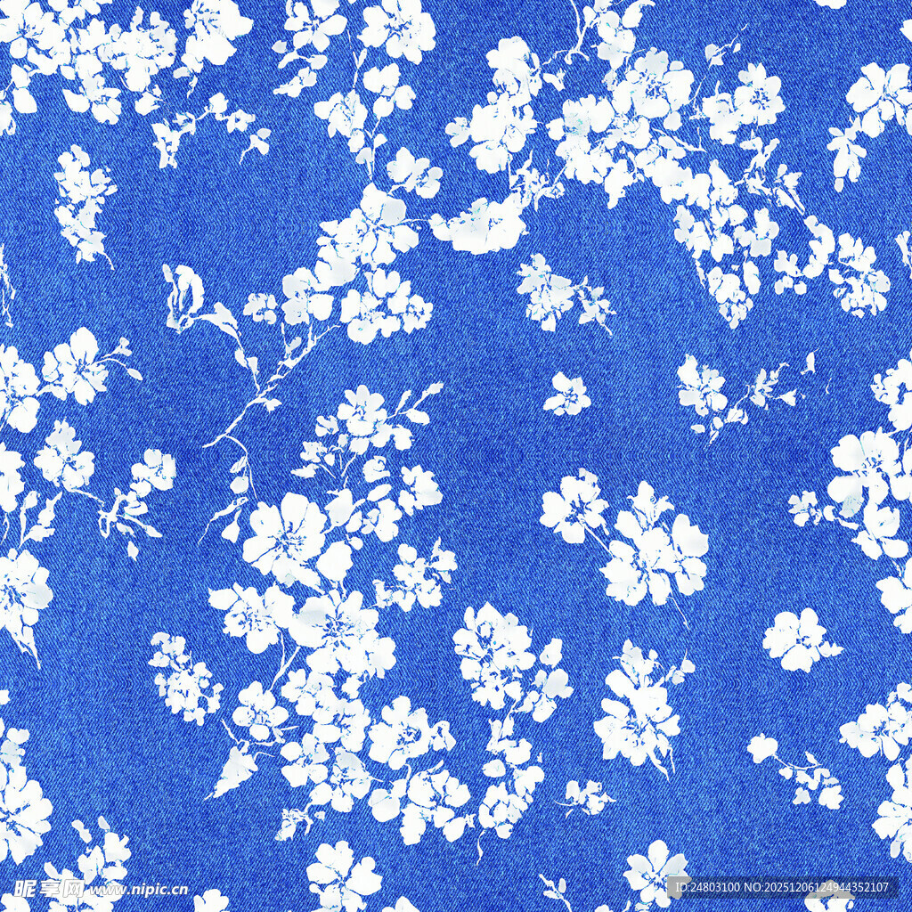 蓝底白花图案布料