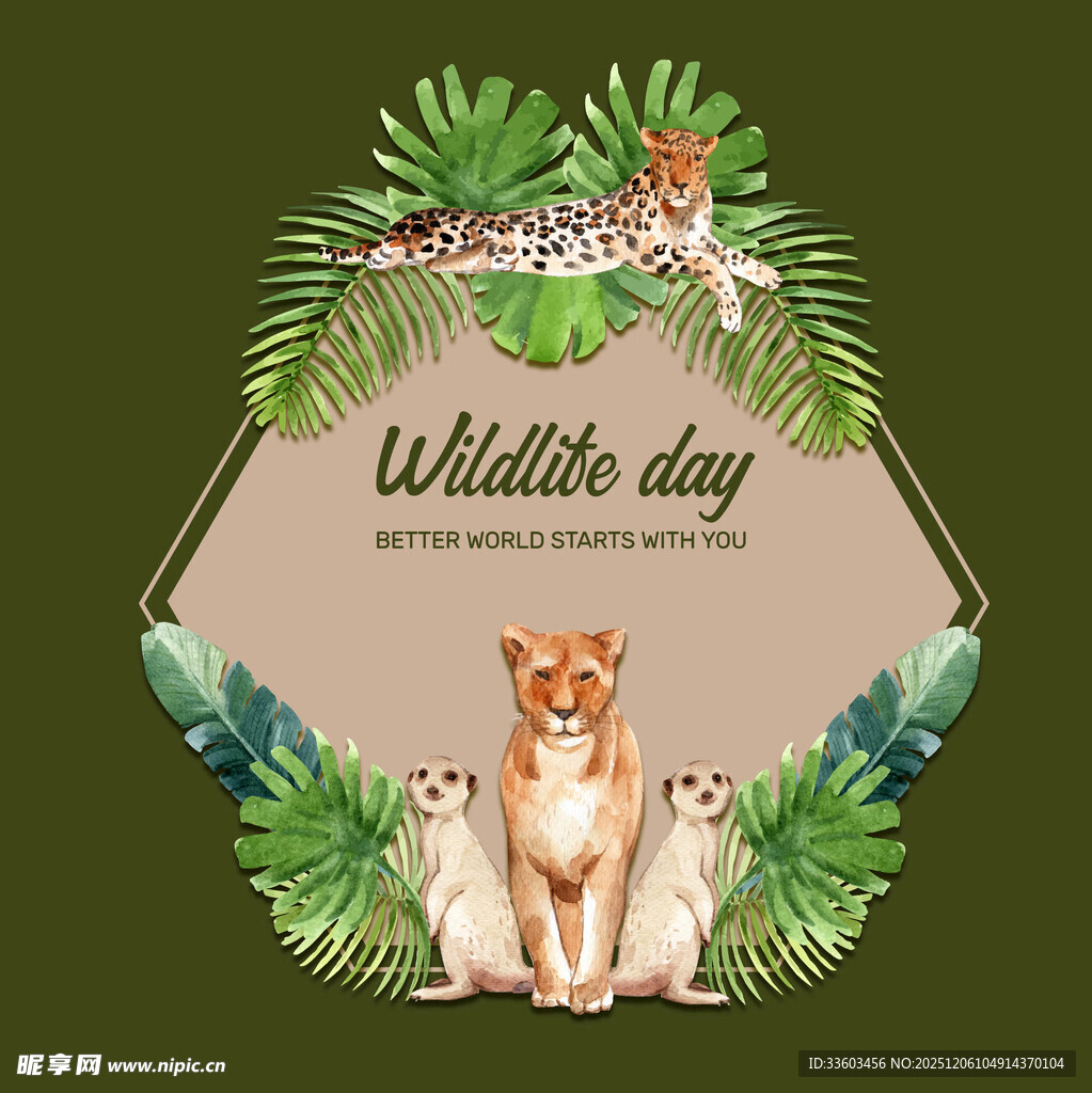 野生动物日宣传插画
